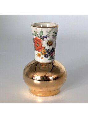 Braunton Studio Cecil Hodkinson Gold Ceramic Bud Vase Floral Pattern England